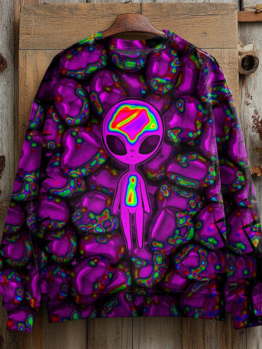 Unisex Mysterious Psychedelic Alien Art Illustration Casual Long Sleeve Sweatshirt