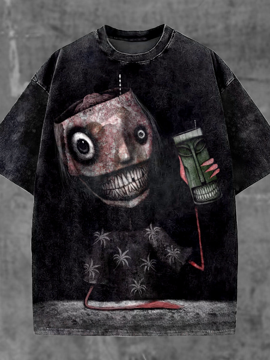 Unisex Halloween Zombie Illustration Printed Casual Cotton Short Sleeve T-Shirt