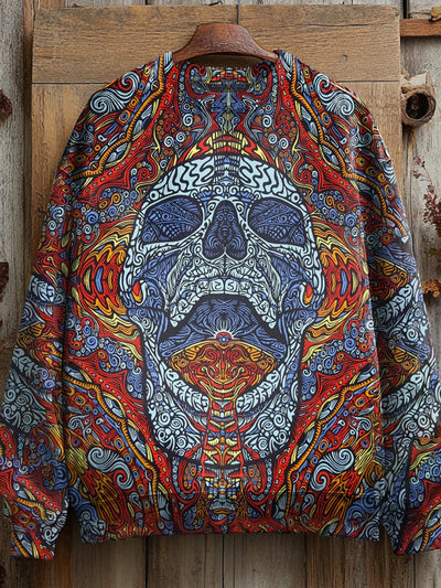 Unisex Mysterious Psychedelic Skull  Art Illustration Casual Long Sleeve Sweatshirt