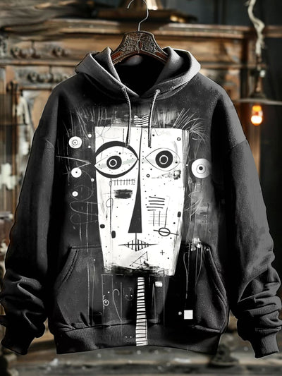 Unisex Robot Graffiti Illustration Print Casual Hooded Sweatshirt