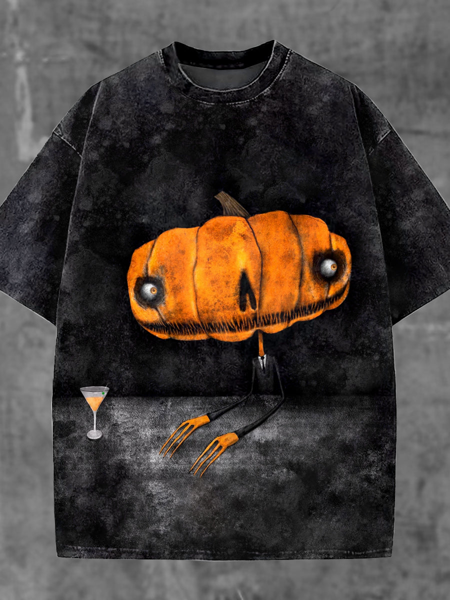 Unisex Halloween Pumpkin Spice Illustration Printed Casual Cotton Short Sleeve T-Shirt