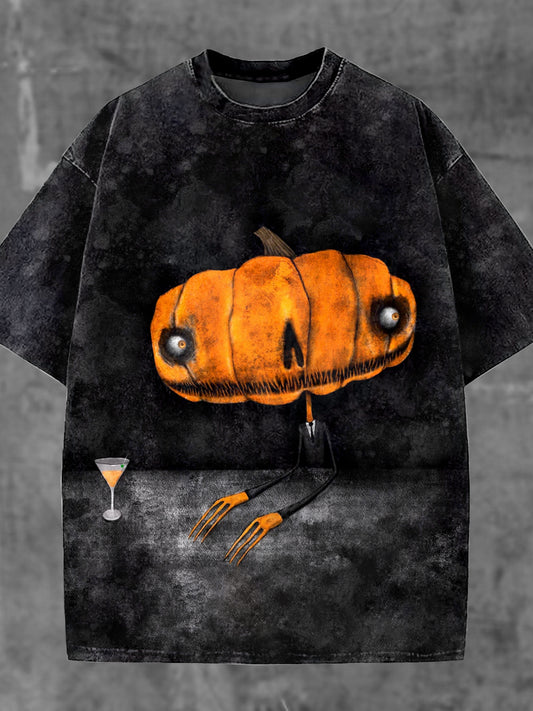 Unisex Halloween Pumpkin Spice Illustration Printed Casual Cotton Short Sleeve T-Shirt