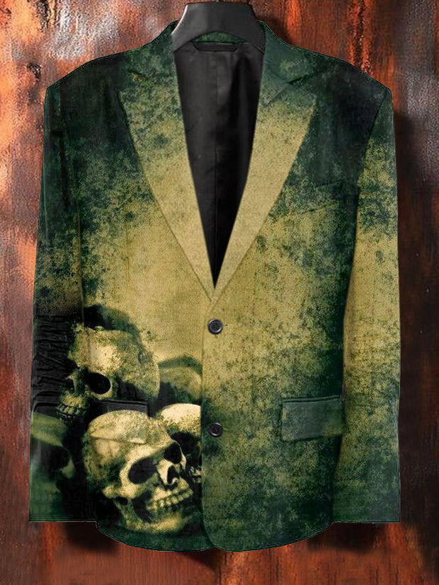 Men's Retro Skull Illustration Print Casual Suit