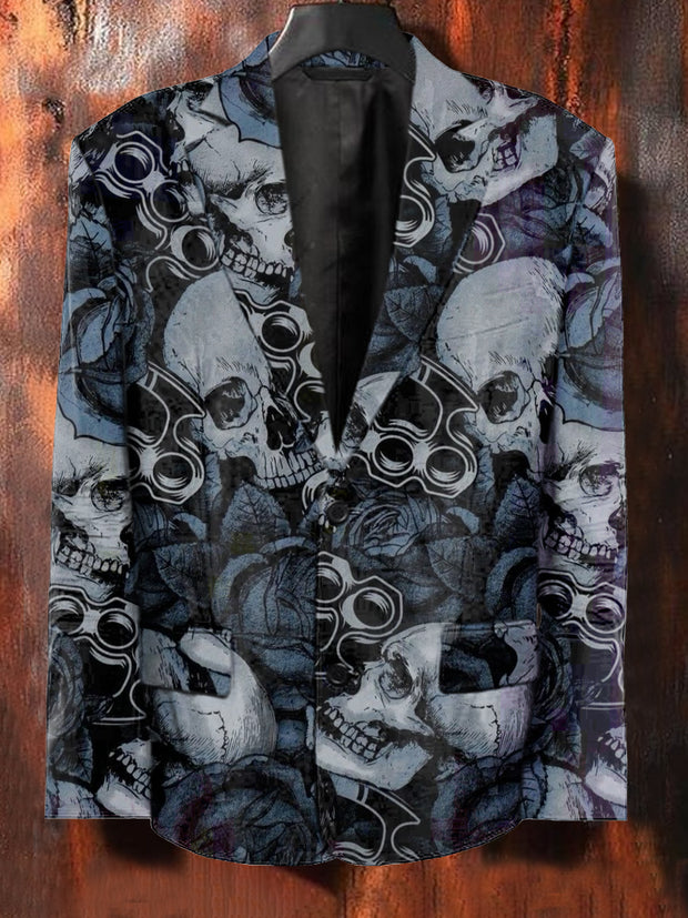 Men's Vintage Rose Skull Print Casual Suit