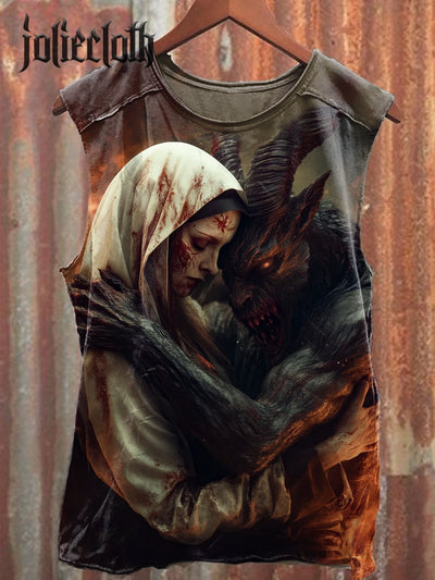 Unisex Nun And Devil Art Illustration Casual Cotton Tank Top