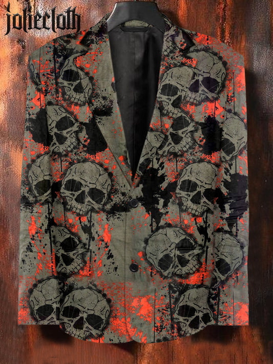 Men's Skull Art Print Casual Suit Jacket