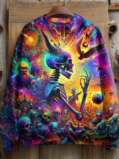 Unisex Psychedelic Skull World Art Illustration Casual Long Sleeve Sweatshirt