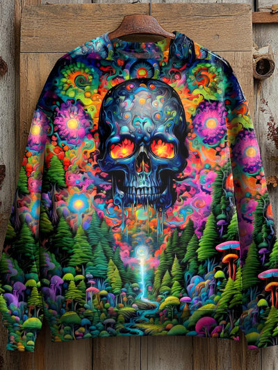 Unisex Psychedelic Skull World Art Illustration Casual Long Sleeve Sweatshirt