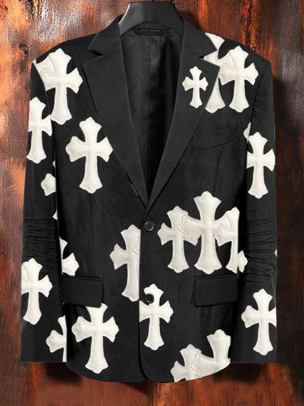 Men's Retro Cross Illustration Print Casual Suit