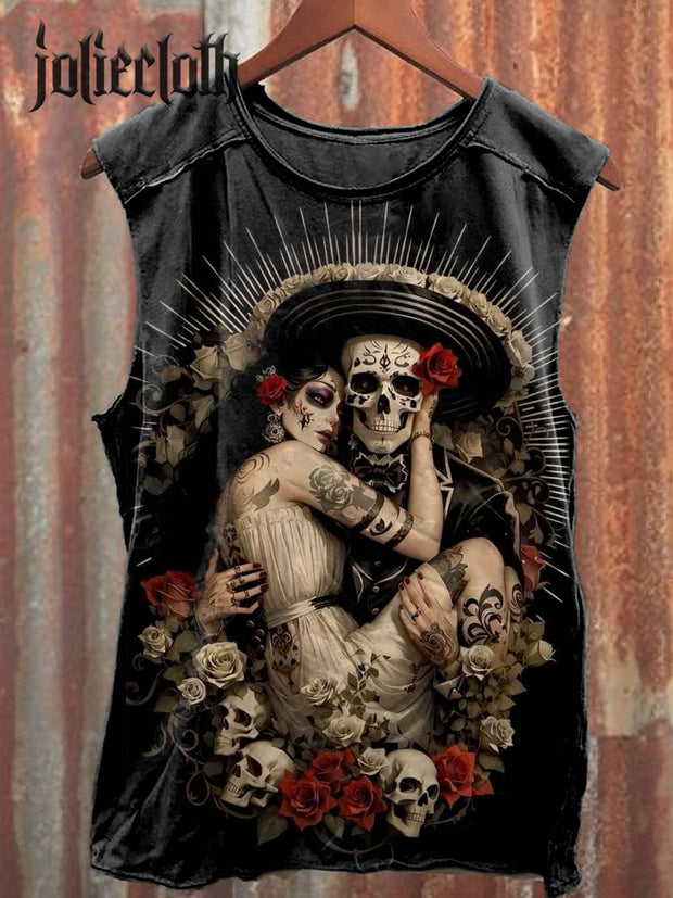 Unisex Undead Couple Printed Casual Cotton Tank Top