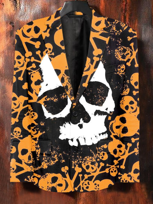 Men's Skull Art Graffiti Illustration Printed Casual Suit Jacket