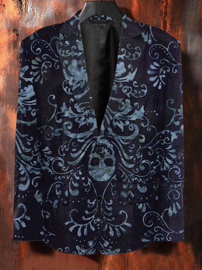 Men's Skull Floral Art Illustration Print Casual Suit Jacket