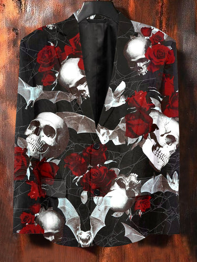 Men's Floral Skull Art Illustration Print Casual Suit Jacket