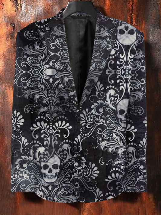 Men's Skull Floral Art Illustration Print Casual Suit Jacket