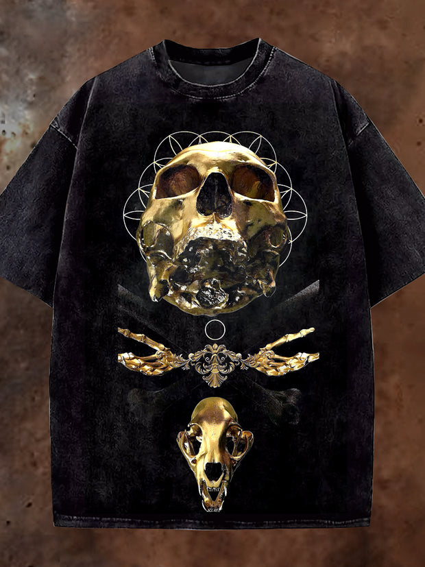 Unisex Metal Skull Art Print Casual Cotton Short Sleeve T-Shirt