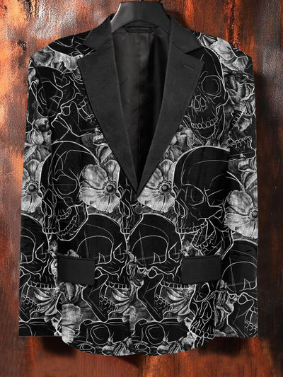 Men's Retro Skull Print Casual Suit