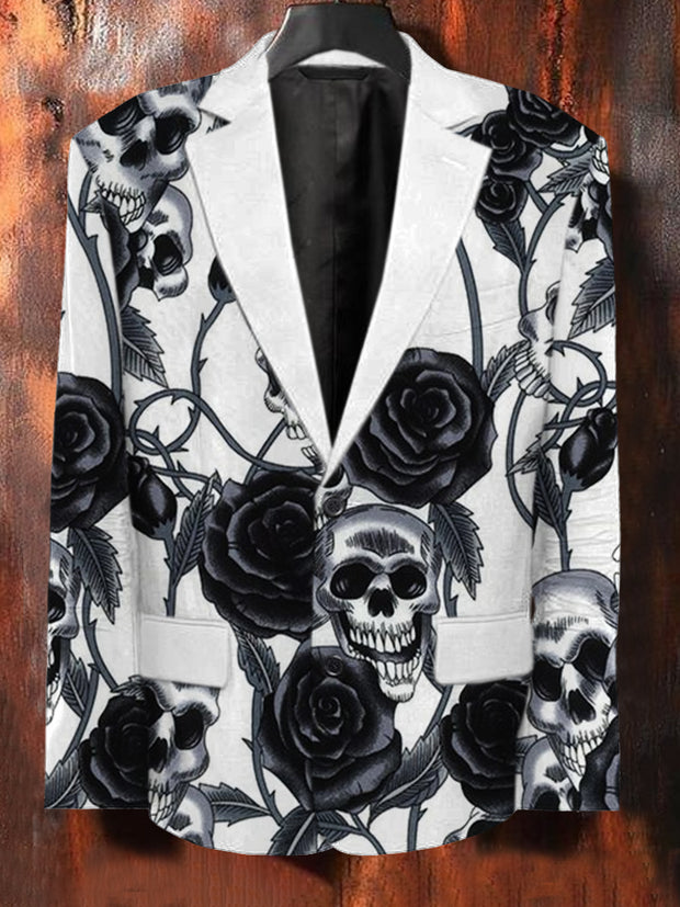 Men's Retro Skull Print Casual Suit