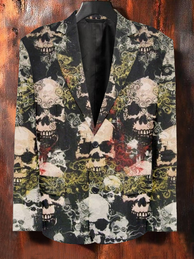 Men's Retro Skull Print Casual Suit