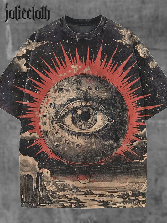 Unisex Horror Eyes Illustration Printed Casual Cotton Short Sleeve T-shirt