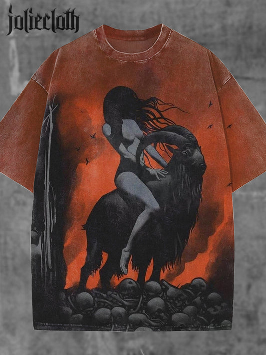Unisex Witch Black Philip Illustration Printed Casual Cotton Short Sleeve T-shirt