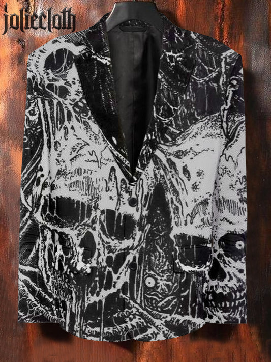 Men's Skull Illustration Print Casual Suit Jacket