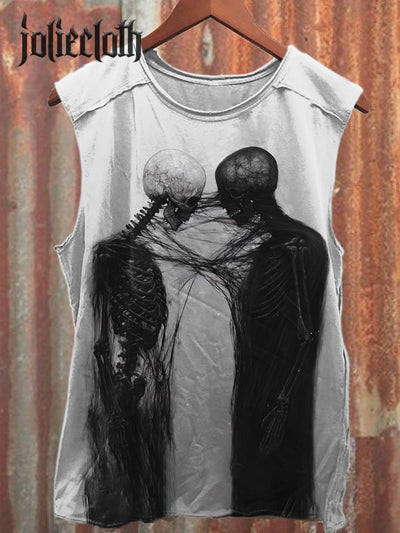 Men's Lover's Skull Illustration Printed Casual Cotton Tank Top