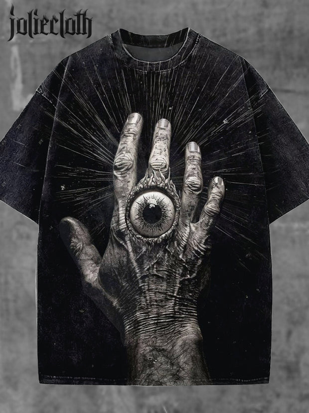 Unisex Horror Eyes Illustration Printed Casual Cotton Short Sleeve T-shirt