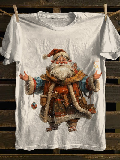 Unisex Santa Claus Illustration Print Casual Cotton Short Sleeve T-Shirt