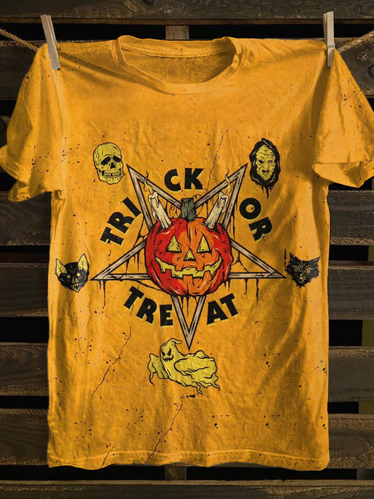 Unisex Fun Halloween Illustration Printed Casual Cotton Short Sleeve T-Shirt