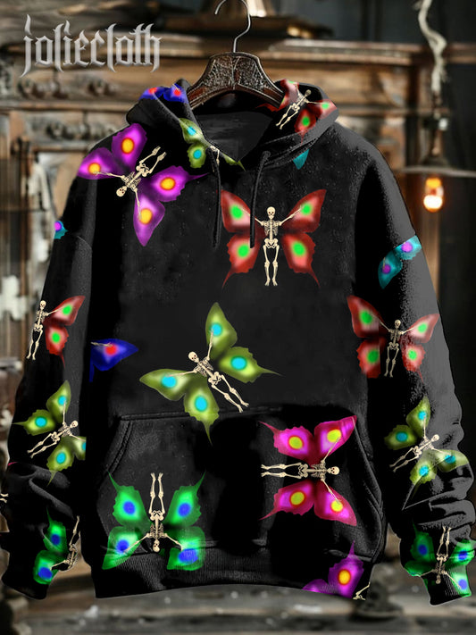 Unisex Butterfly Skull Art Illustration Print Casual Hooded Sweatshirt