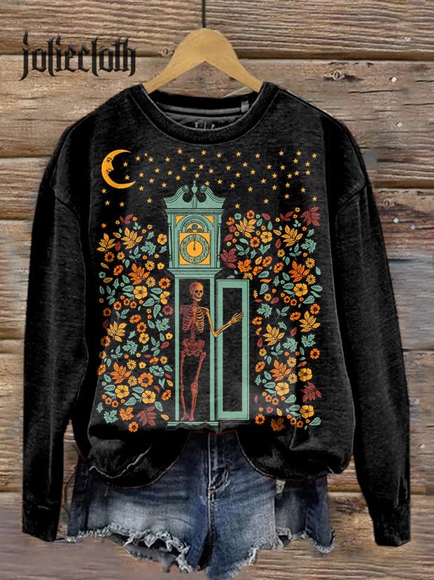 Unisex Halloween Skull Art Illustration Printed Casual Sweatshirt