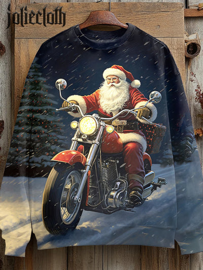 Unisex Santa Claus Art Illustration Printed Casual Sweatshirt