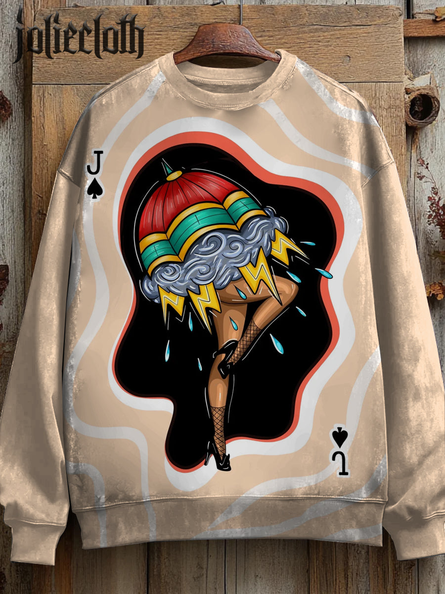Unisex Spade Jack Umbrella Art Illustration Printed Casual Sweatshirt