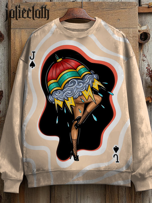Unisex Spade Jack Umbrella Art Illustration Printed Casual Sweatshirt