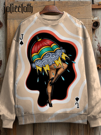 Unisex Spade Jack Umbrella Art Illustration Printed Casual Sweatshirt