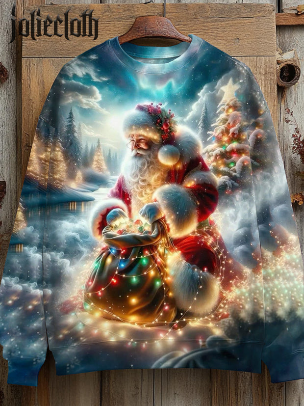 Unisex Santa Claus Art Illustration Printed Casual Sweatshirt