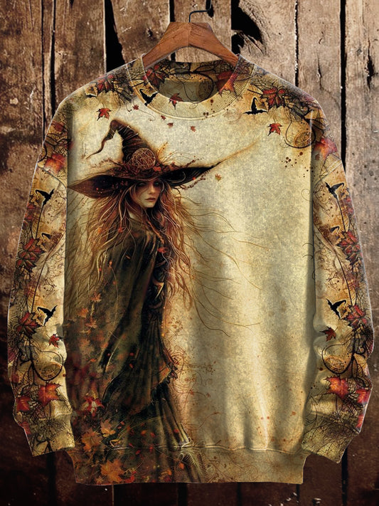 Unisex Retro Witch Art Illustration Casual Long Sleeve Sweatshirt