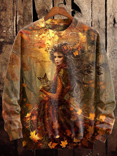 Unisex Retro Witch Art Illustration Casual Long Sleeve Sweatshirt