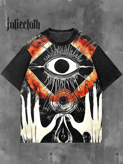 Unisex Psychedelic Eyes Illustration Print Casual Cotton Short Sleeve T-Shirt