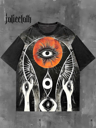 Unisex Psychedelic Eyes Illustration Print Casual Cotton Short Sleeve T-Shirt