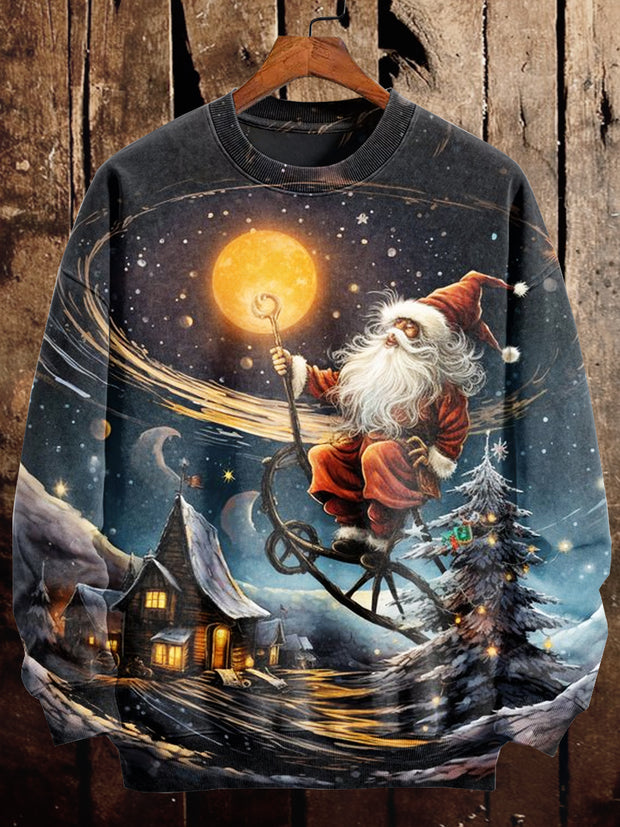 Unisex Santa Claus Art Illustration Printed Casual Long Sleeve Sweatshirt