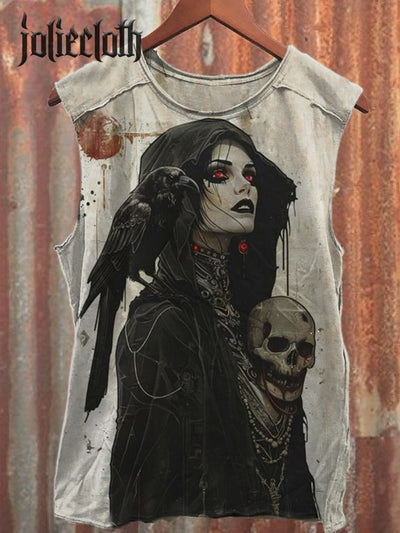 Unisex Gothic Girl Illustration Print Casual Cotton Tank Top