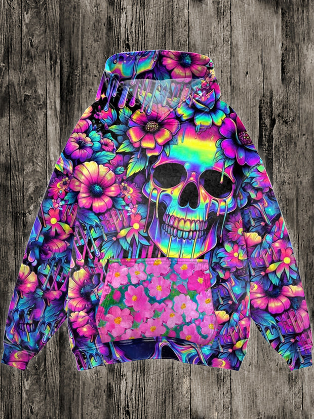 Unisex Skull Graffiti Illustration Print Casual Hooded Sweatshirt