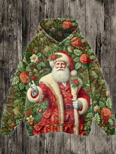 Unisex Santa Art Illustration Printed Casual Hooded Sweatshirt