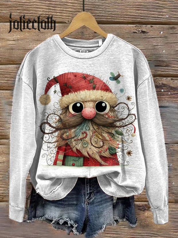 Fun Santa Claus Illustration Graffiti Print Casual Long Sleeve Sweatshirt