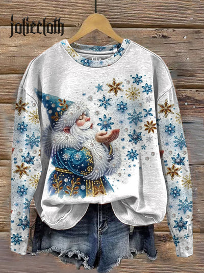 Fun Santa Claus Illustration Graffiti Print Casual Long Sleeve Sweatshirt