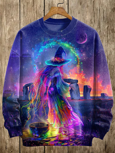 Unisex Fantasy Witch Art Illustration Graffiti Print Casual Long Sleeve Sweatshirt