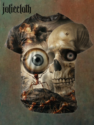 Men's Halloween Corroded Skull Illustration Printed Casual Cotton Short Sleeve T-shirt