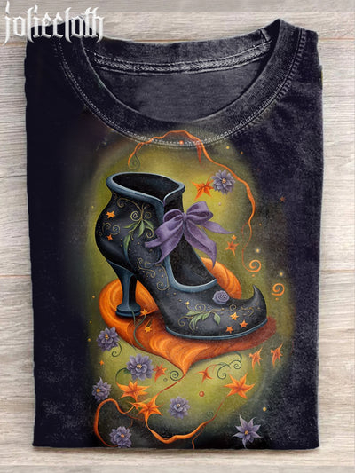 Unisex Witch Shoes Art Illustration Print Casual Cotton Short Sleeve T-Shirt