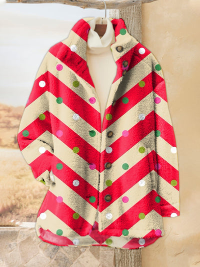 Colorful Stripe Line Art Print Casual Flannel Coat Cardigan